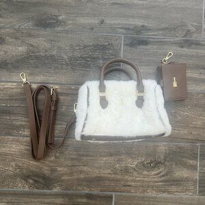 isaac mizrahi White Brown Purse And Wallet Faux Fur